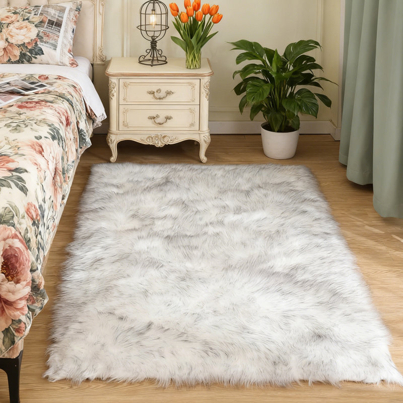 Plush Faux Sheepskin White Rug, Rectangle 3' x 5'