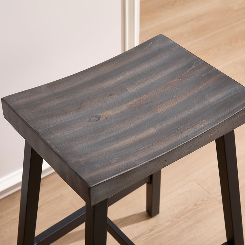 Tabouret de bar en bois massif sans dossier, tabouret de selle avec repose-pieds d'une hauteur de 26 po, Noir, 4