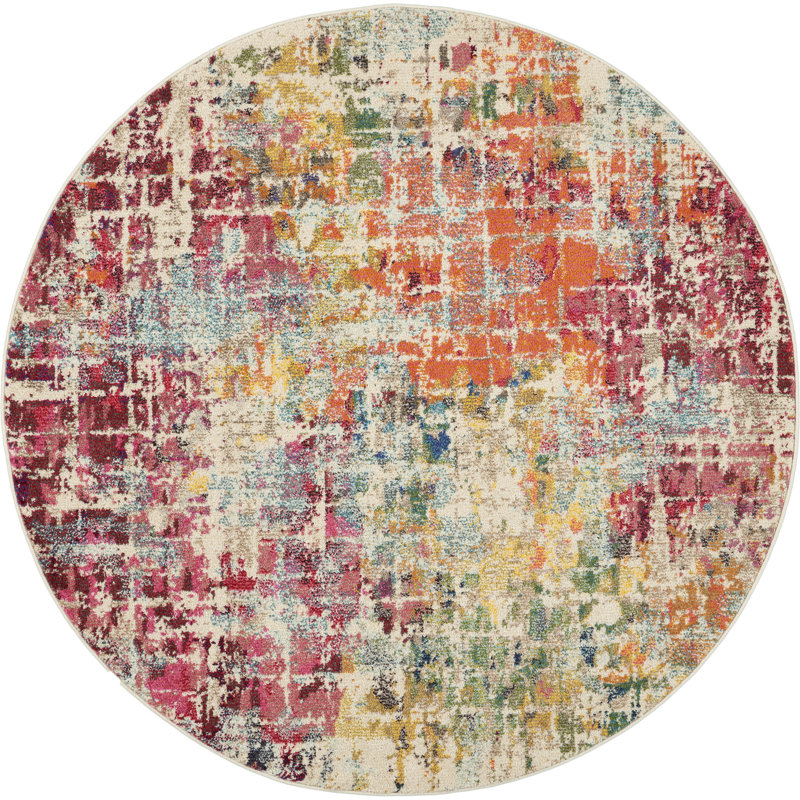 Allegro Power Loom Ivory/Pink Rug, Round 5'3"