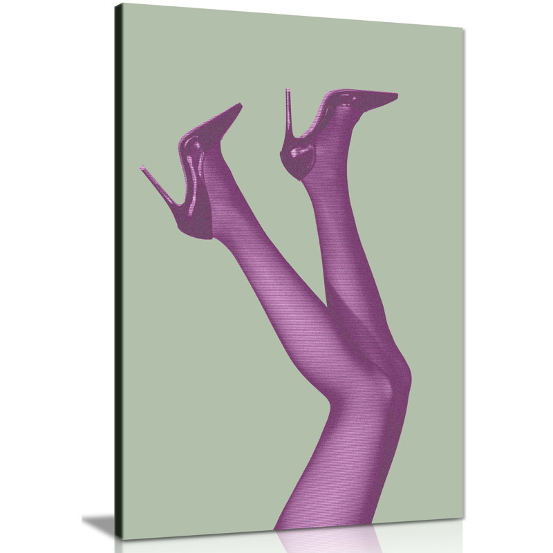 Panther Print Fine Art Prints Purple Legs In Heels & Green Background Artistic Framed Canvas Prints, Pictures For Home Walls, Bedroom, Living Room & Bathroom Decor - Wrapped Canvas Art Prints