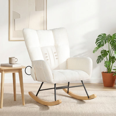 Upholstered Chenille Rocking Chair with Airbag Lumbar Support,  High Back Tufted Accent NurseryRocking Chair with Solid Wood Base, 300 LBS Capacity