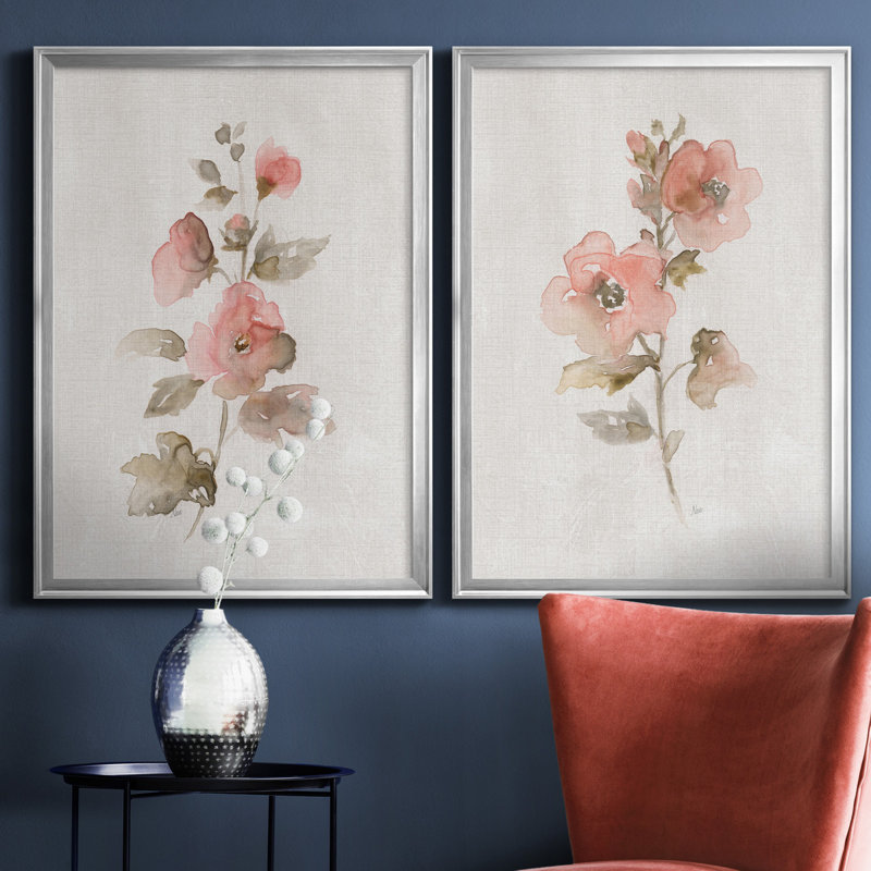 «Blush Sweetly I», ensemble de 2 reproductions d'art, Pas de tapis, Toile encadrée argentée, H 18,5 po x l 49 po x P 1,5 po