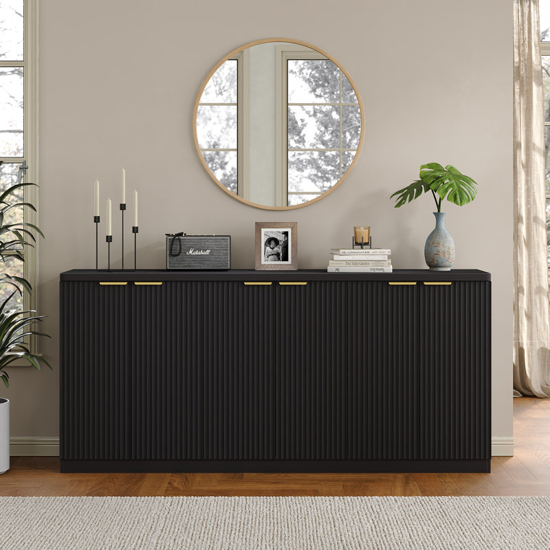 Buffet Sideboard Cabinet With Storages, Fluted Modern Buffet Table Coffee Bar Wine Bar Storage Cabinet With Doors & Shelves For Dining Room, Living Room, Hallway
