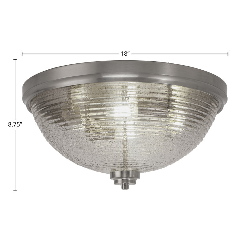 Plafonnier encastré, ampoules, illustré avec verre nervuré fumé, Nickel brossé, H 8,75 po x l 8,75 po x P 18 po