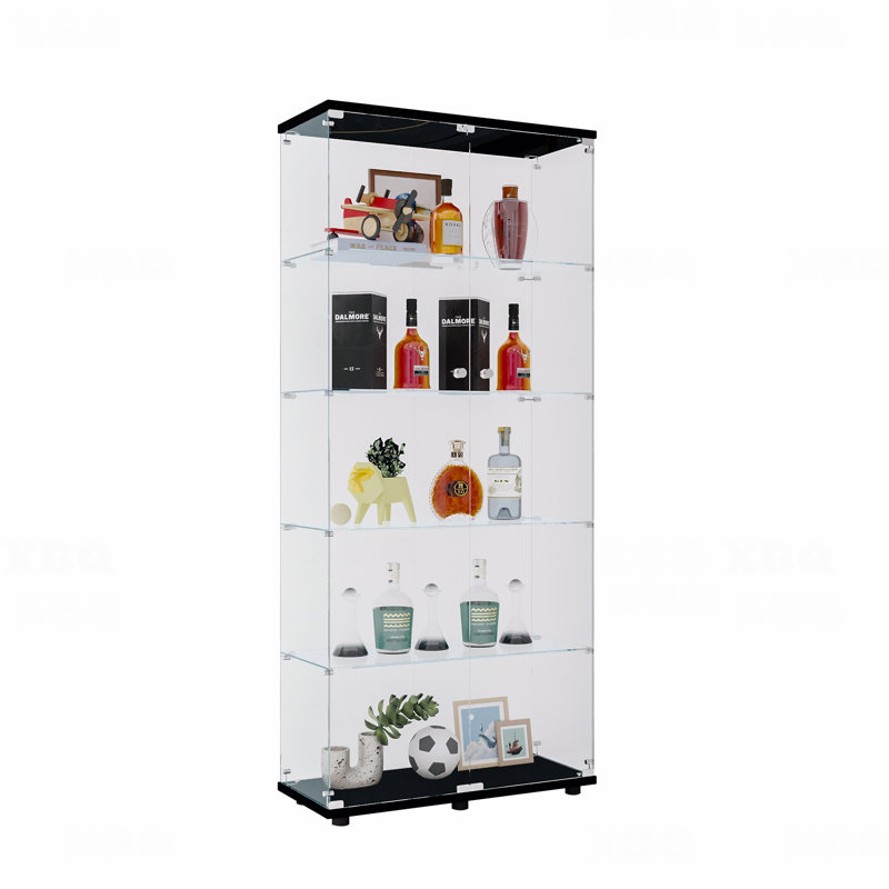 Armoire vitrée à deux portes avec 5 tablettes, Noir