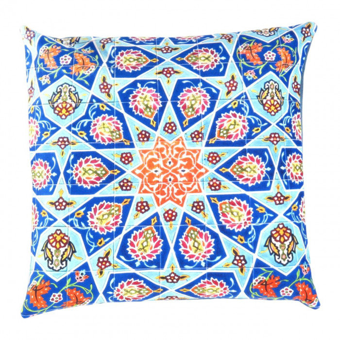 Coussin décoratif en velours Pasargad 16 po x 16 po, Malibu / bleu marine / orange floral