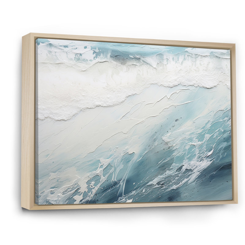 «Soft Color Minimal Beach Wave I - Coastal Beach», art mural encadré, Cadre naturel flottant, H 34 po x l 44 po x P 1,5 po