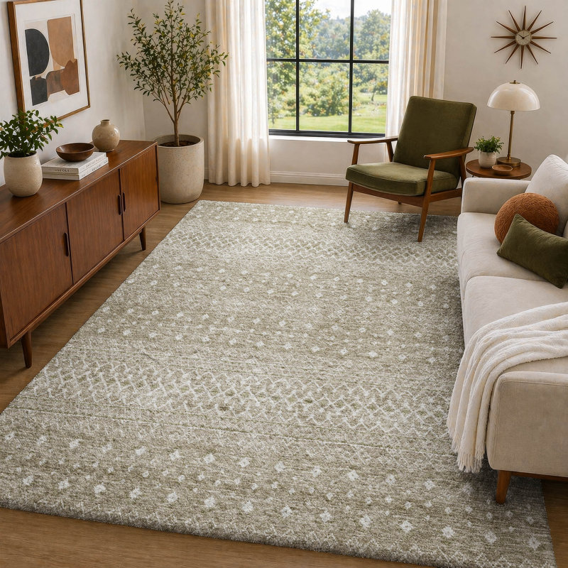 Tapis bohème ADS709 de qualité supérieure lavable à la machine, Taupe, 8 pi x 10 pi