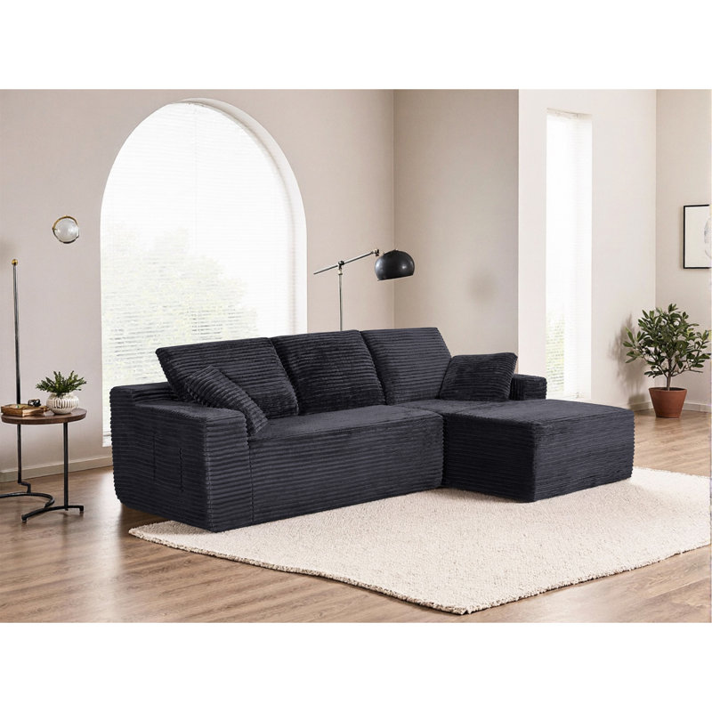 Velours côtelé de 104 po en forme de L pour la famille et les appartements, tissus doux, flexibilité modulaire, canapé Cloud confortable avec configuration à profil bas, style