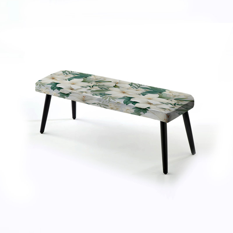 Minimalist Flora Tropical Pattern I - Tropical Upholstered Black Bench