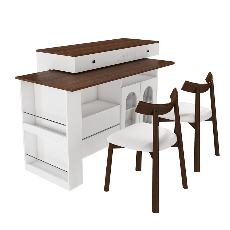 Ensemble d'îlot de cuisine avec 2 chaises en bois massif, 3 pièces: table, 2 chaises