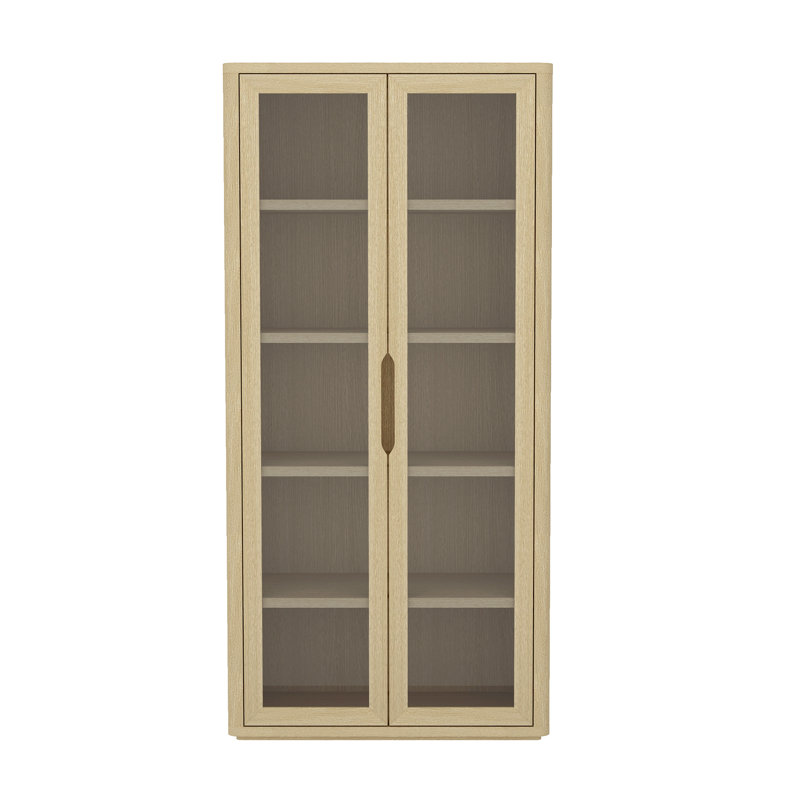 Rivington 79" H x 38" W Modern 5-Shelf Bookcase Cabinet with Glass Doors in Natural Oak, Natural Oak