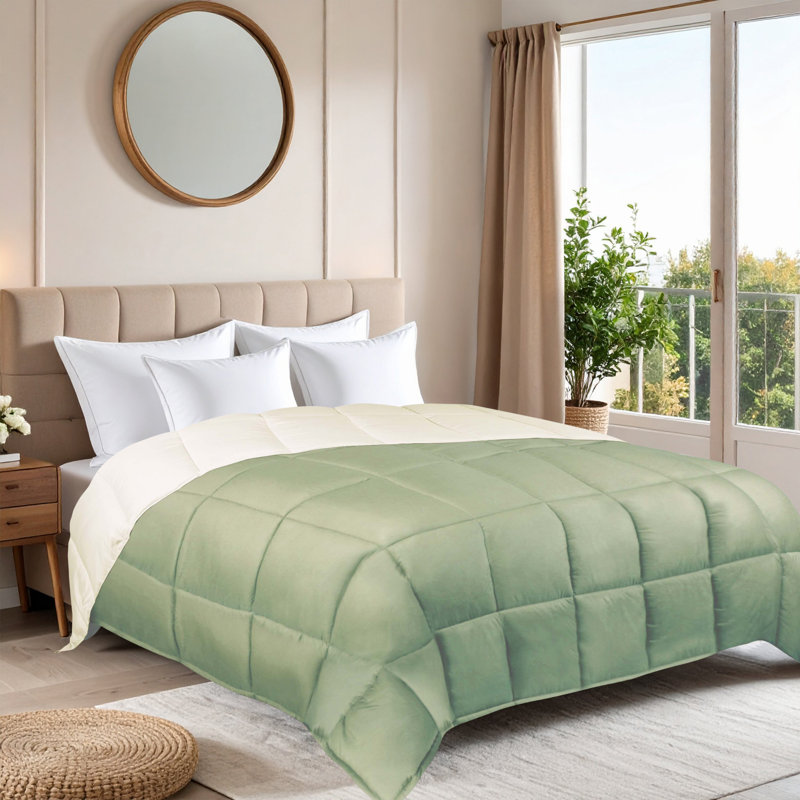 Insert de couette en duvet synthétique réversible Blue Nile Mills, Édredon double, Ivoire / Sauge