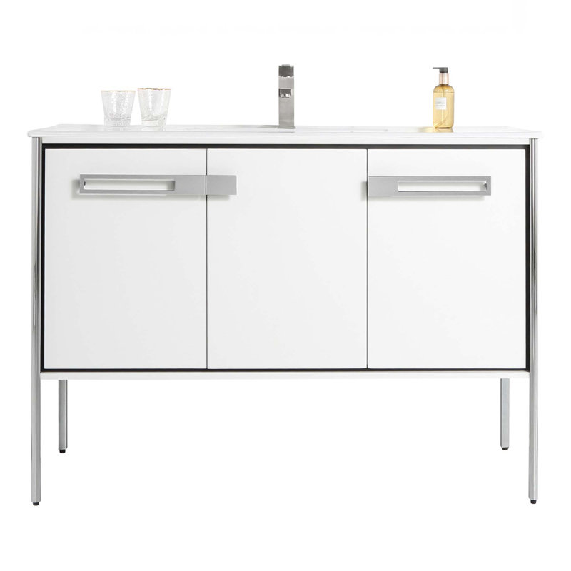 48" Single Bathroom Vanity, White Matte, Polished Chrome