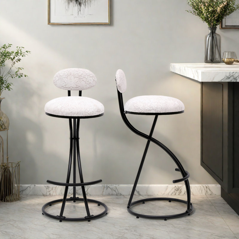 Tabouret de bar 27,95 po Hilaree, Blanc floral, Noir