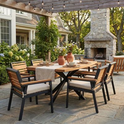 7-Piece Patio Dining Table Set for 6, Outdoor Furniture Sets with 74.83" Oval Table, Patio Table and Chairs Set with Cushions for Backyard, Garden, Poolside