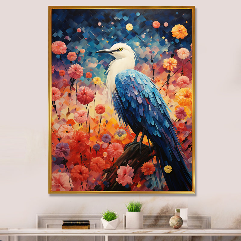 «Briawood Seagull Wimsical Wings Pointillism», reproduction, H 44 po x l 34 po x P 1,5 po, Cadre flottant doré