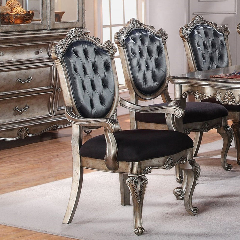 Chaise avec accoudoirs touffetée (ensemble de 2), Platine antique, Gris argenté