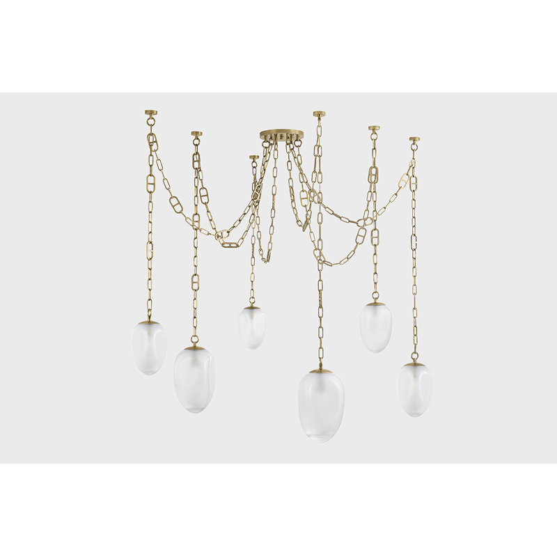 Daith Etched Glass Chandelier by Noz Nozawa for Corbett Lighting, 70" H x 61.25" W x 61.25" D