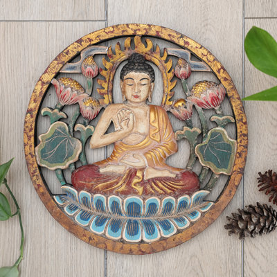 Panneau de relief en bois fait à la main Novica Buddhas Paradise