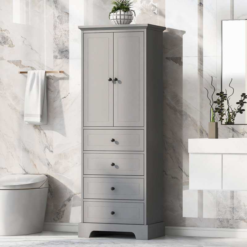 Armoire de rangement avec deux portes et tablettes réglables pour la salle de bain ou le bureau, Gris