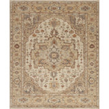 International Hand Knotted Wool Area Rug in Ivory/Gold