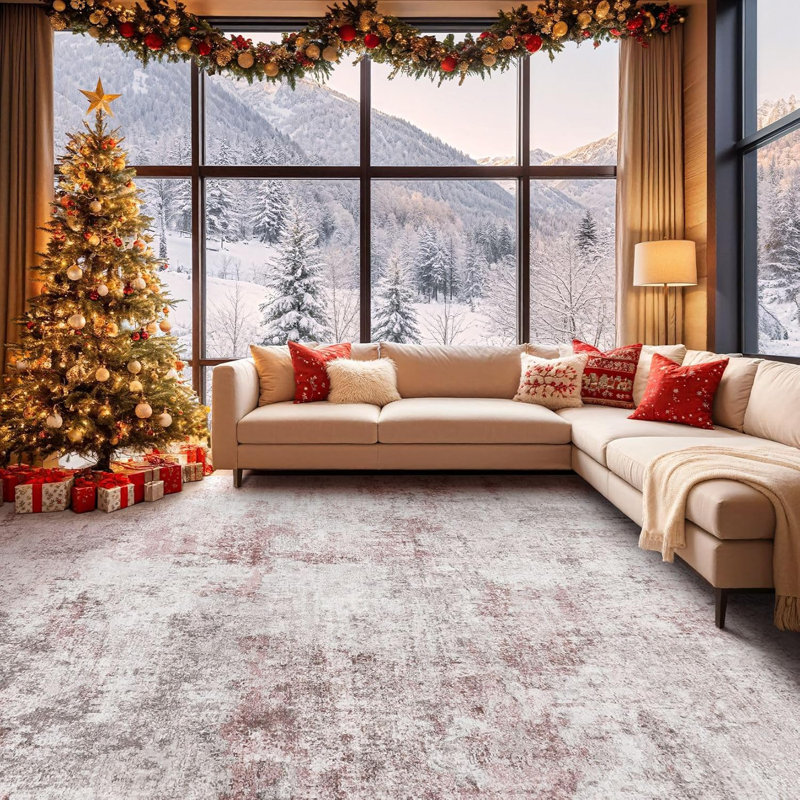 6x9 Area Rug Living Room Rugs - Washable Neutral Modern Abstract Soft Thin Large Rug