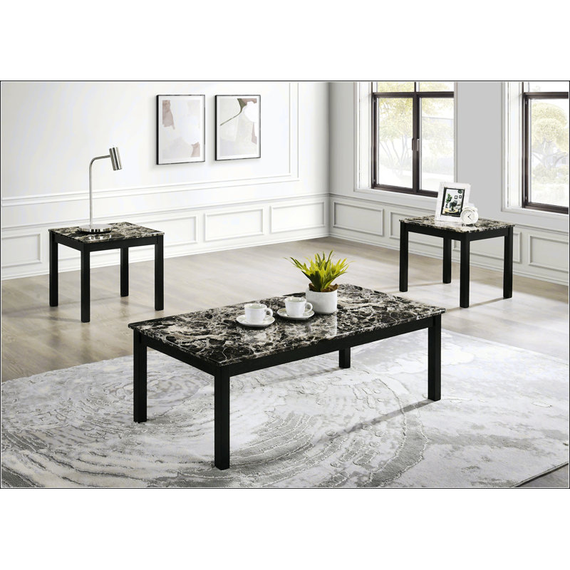 Ensemble de table 3 pièces de style contemporain, Blanc/Noir