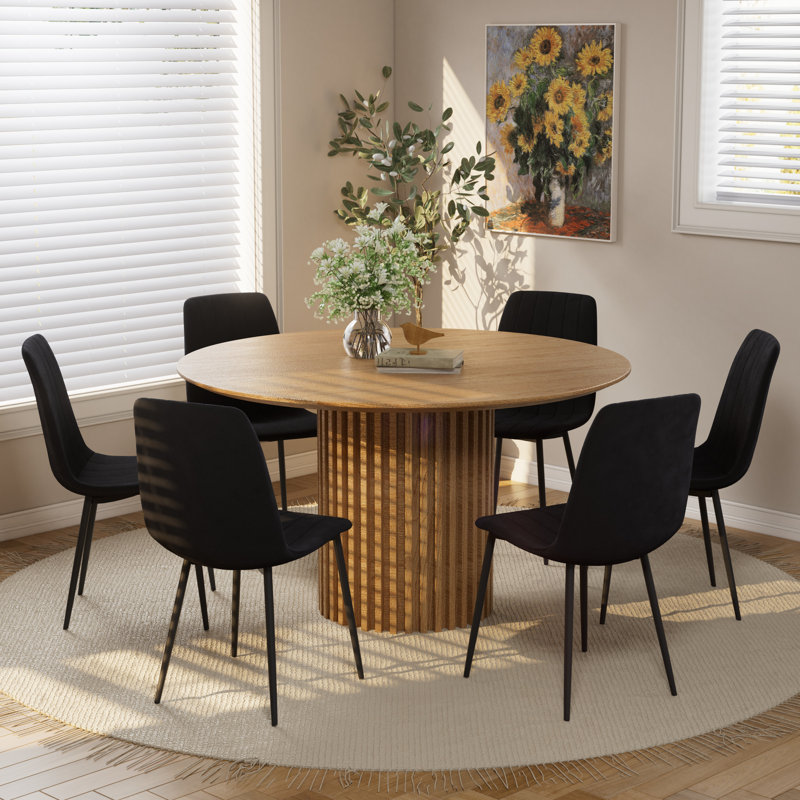 Ensemble de table de salle à manger, Noir, 7, Chêne