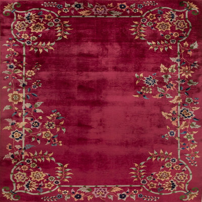 Tapis rectangulaire en laine noué à la main de style corail / saumon rose des années 1920