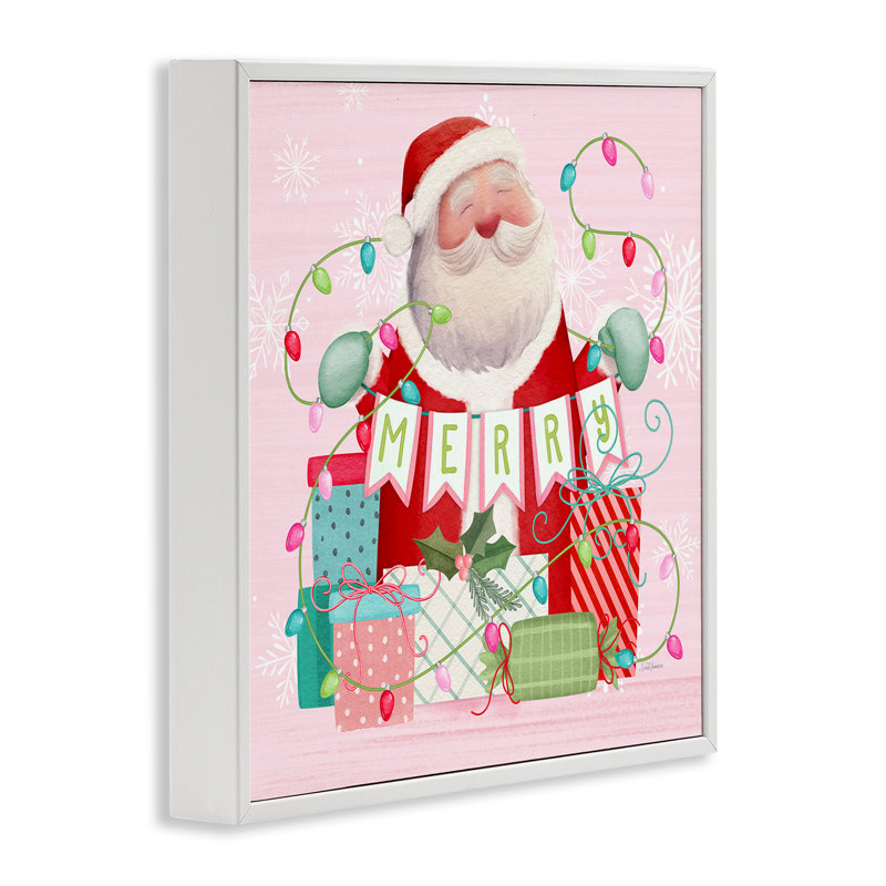 «Merry Pinkmas Santa», estampe numérique par Nicole Tamarin, H 12 po x l 12 po, Estampe numérique encadrée blanc bord de mer