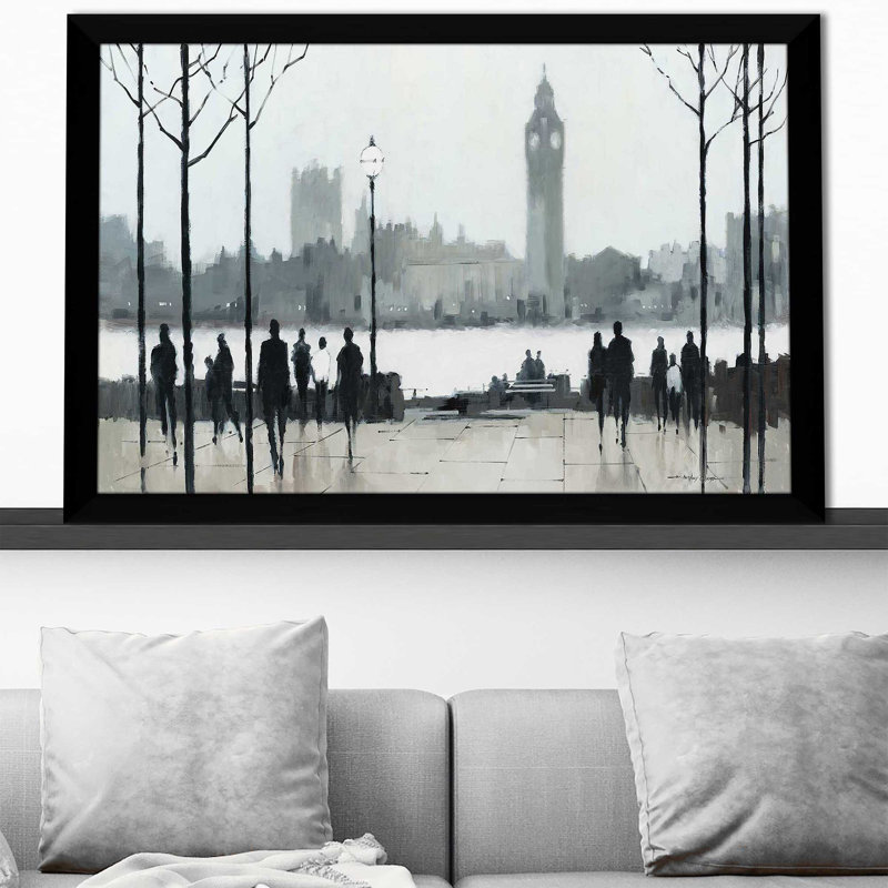 Morning London par - Peinture, Cadre noir, H 33,5 po x l 49,5 po x P 1 po