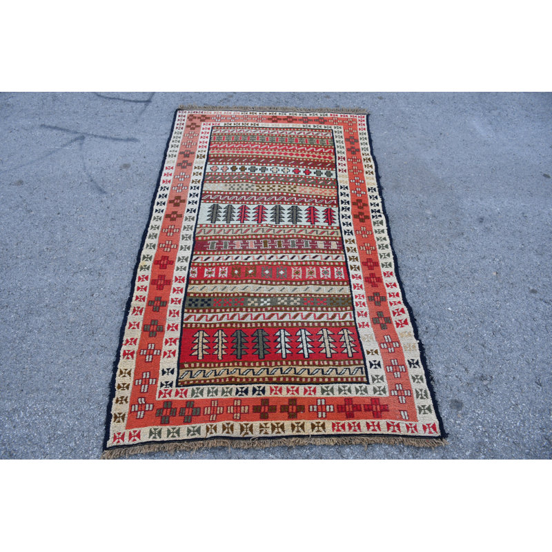 Tapis turc rétro tissé à la main avec motif géométrique rouge pour décoration intérieure rouge / orange