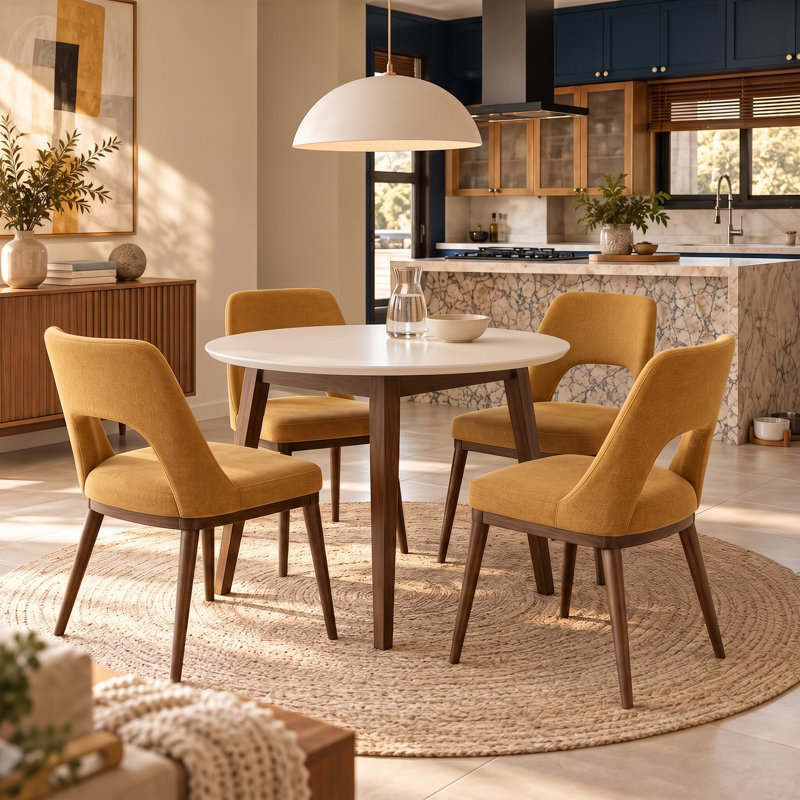 Bannie Rubberwood Round Solid Wood Top with Solid Wood Base Dining Table, White
