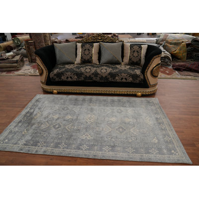 Grey Geometric Oushak Handmade Area Rug 5x8