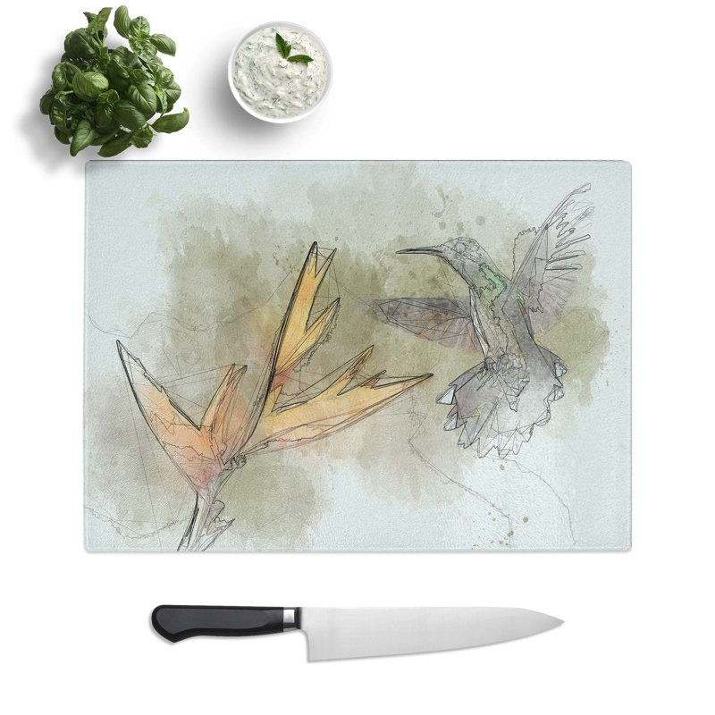 Glass Hummingbird by A Flower in Abstract Chopping Board, 28.5 cm W x 20 cm L