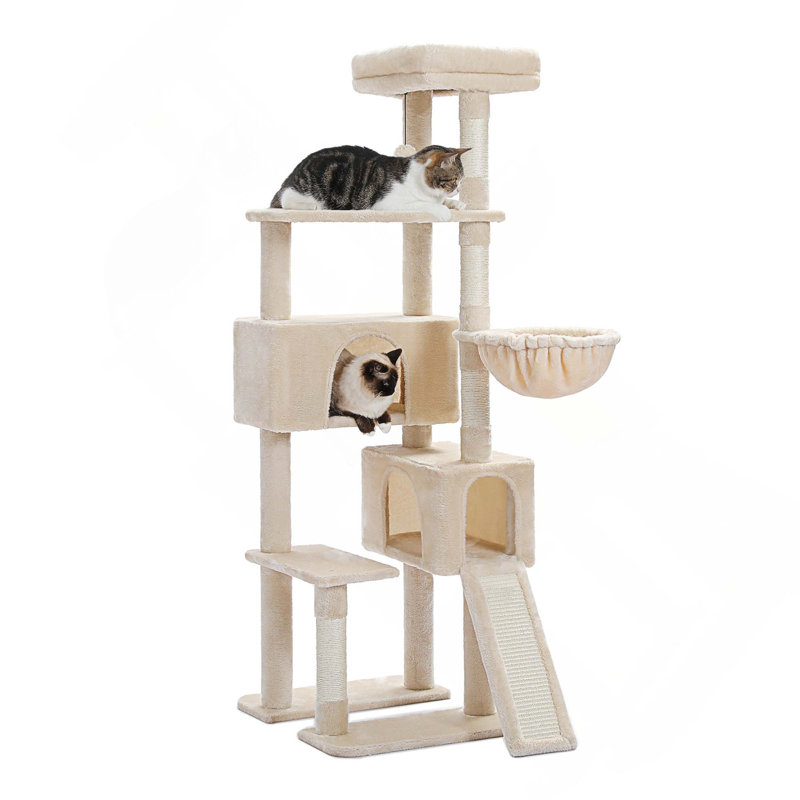 Tour pour chat 61 "avec échelle et deux condos doubles, Beige