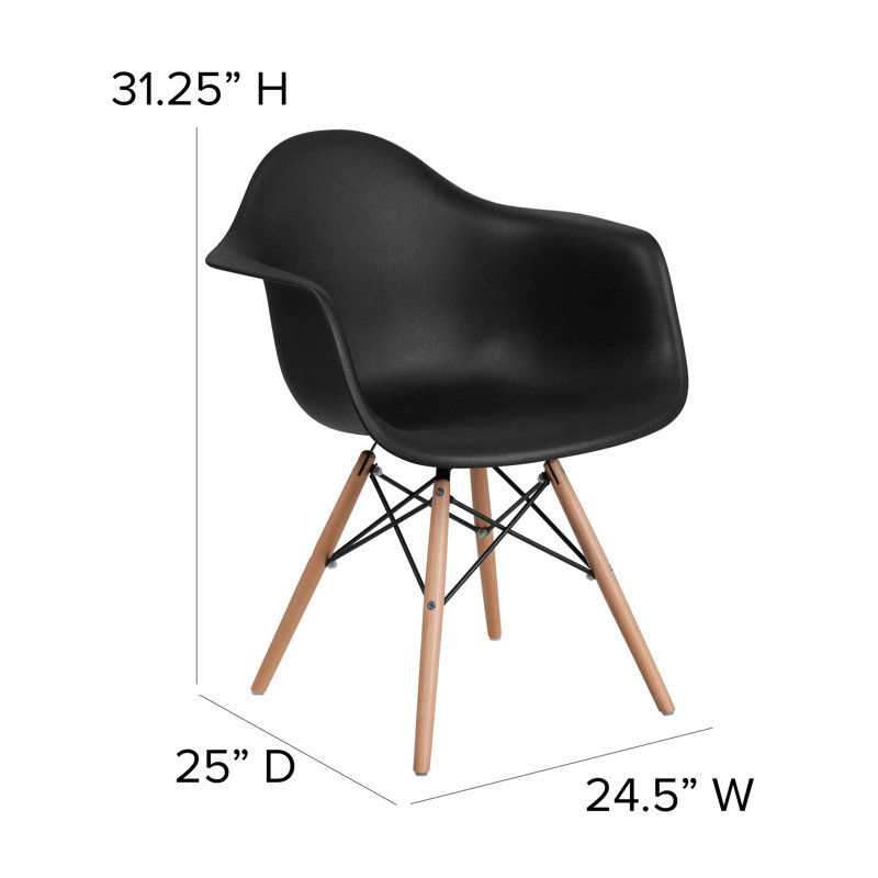 Herculaneum Plastic Chair with Arms and Wooden Legs, Black