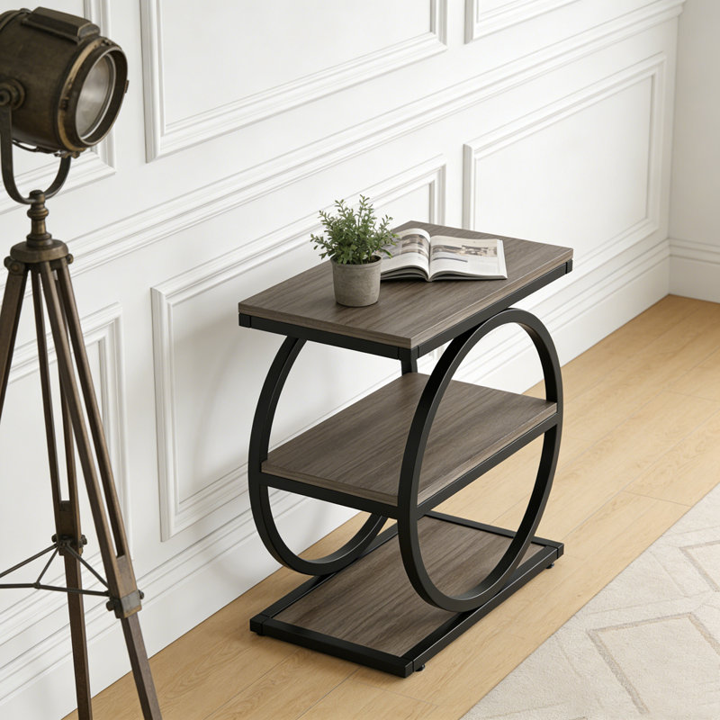 Table de bout industrielle à 3 niveaux avec structure en métal, Gris