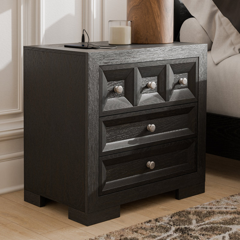 Schell 3-Drawer Nightstand, Black