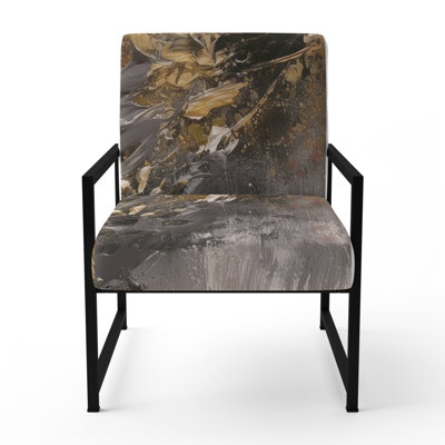 Dreams Of Abundance Black And Gold - Upholstered Contemporary Arm Chair, Abstract Art Accent Chair