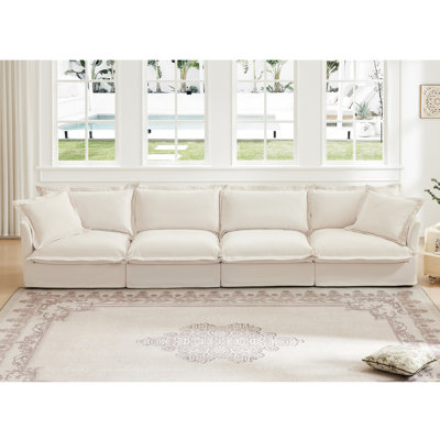 4 With Chenille, Cream Color, Removable Cover, Elegant Appeal Chenille Couch, Superior Durability