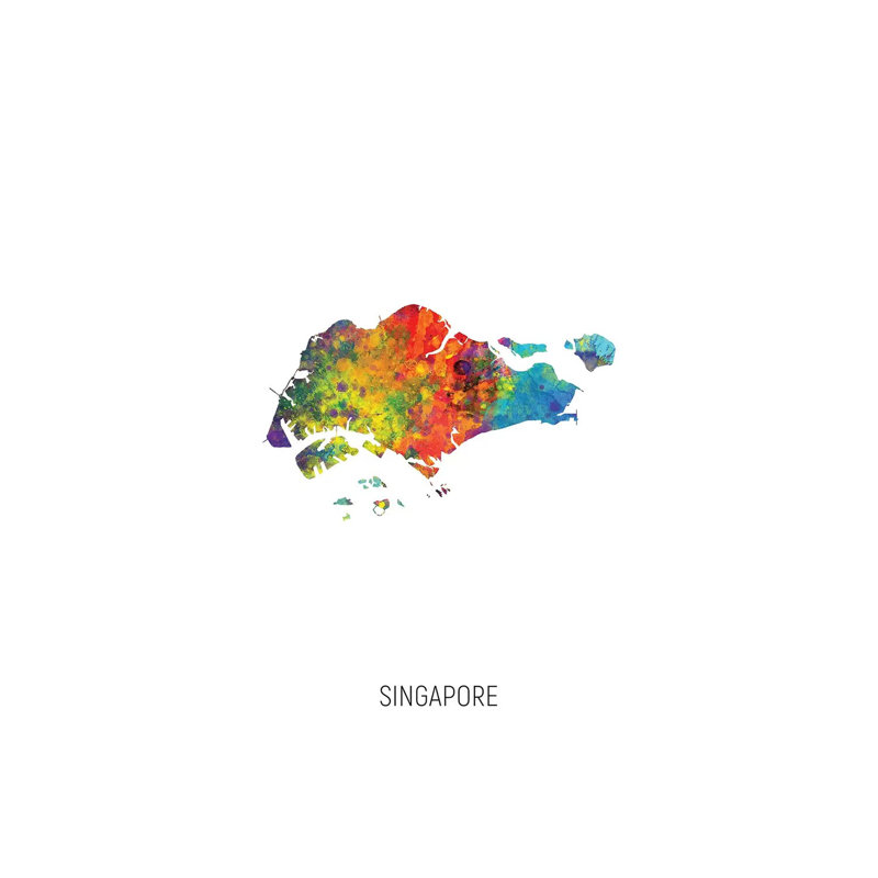 Carte de Singapour par Michael Tompsett, impression sur toile tendue, H 12 po x l 8 po x P 0,75 po