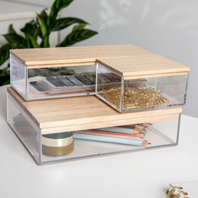 Martha Stewart Brody Premium Plastic Storage Bins with Wooden Lids