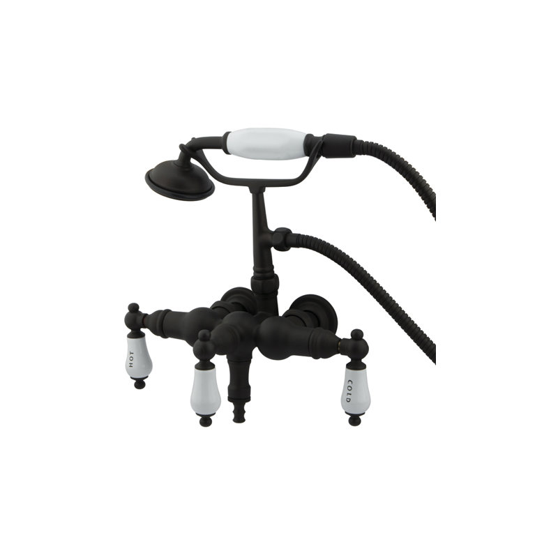 Vintage Triple Handle Wall Mounted Clawfoot Tub Faucet with Handshower, Oil Rubbed Bronze