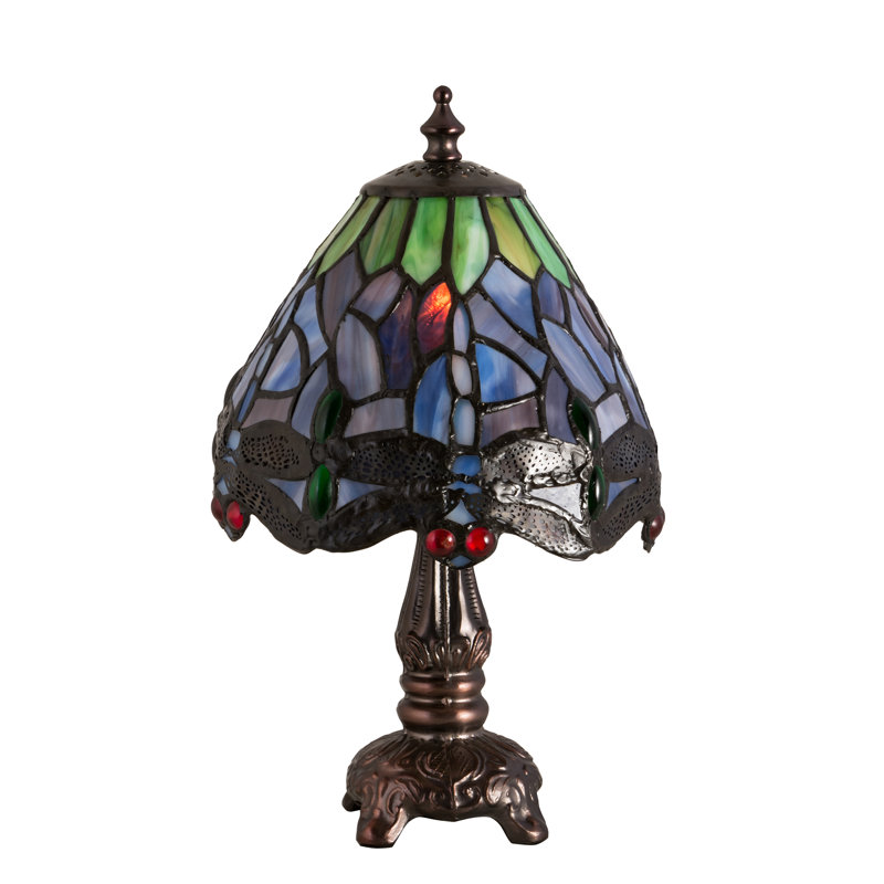 11.5"H Tiffany Hanginghead Dragonfly Mini Lamp, Yellow/Scarlet