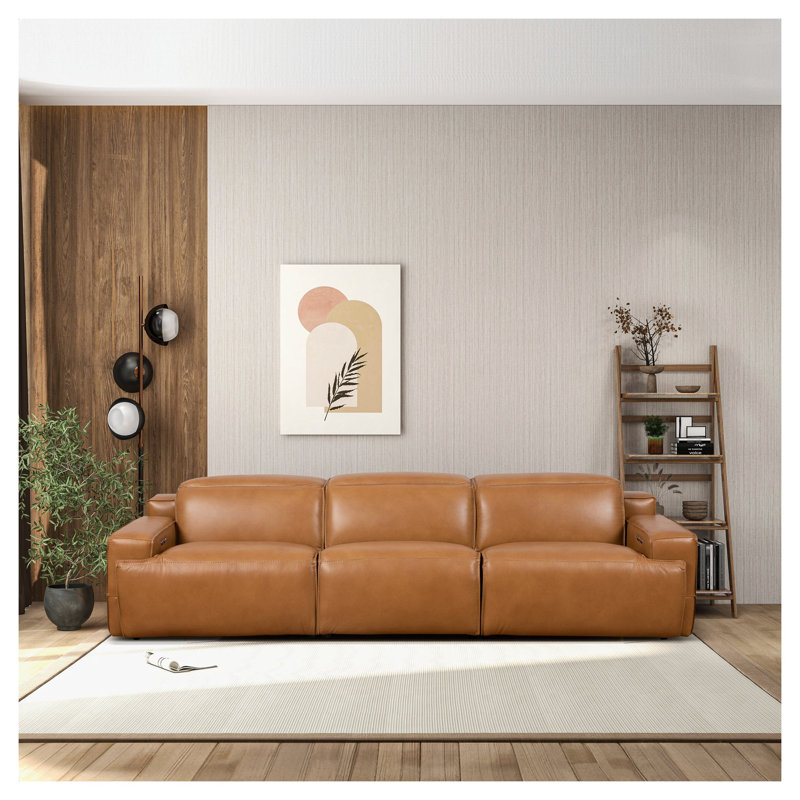 Canapé modulaire inclinable électrique en cuir brun clair 3 places Urbana