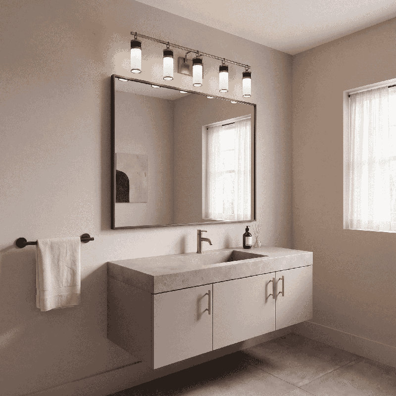  Abel 4-Light LED Bathroom Vanity Light in Matte Black with Warm Brass Accents, 10" H x 30" W x 30" D, 4 Lights