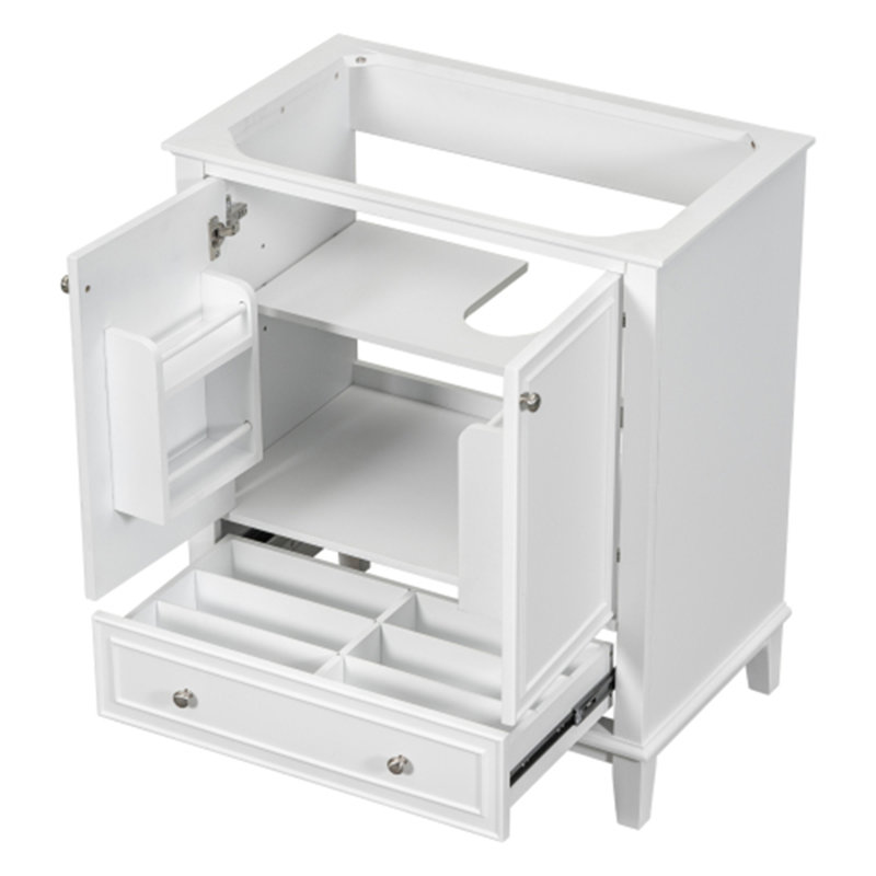 Meuble-lavabo de salle de bain sans lavabo, base seulement, Argent argent, Blanc