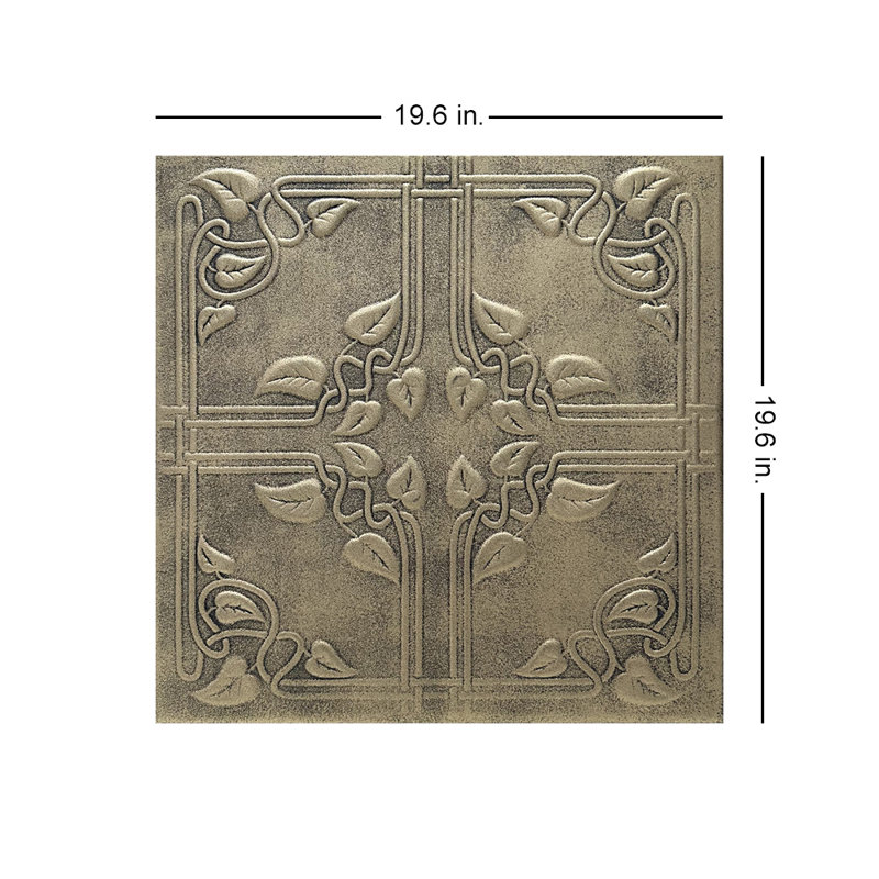 Tuile de plafond en polystyrène collé 1,6 pi x 1,6 pi Ivy Leaves, Laiton antique
